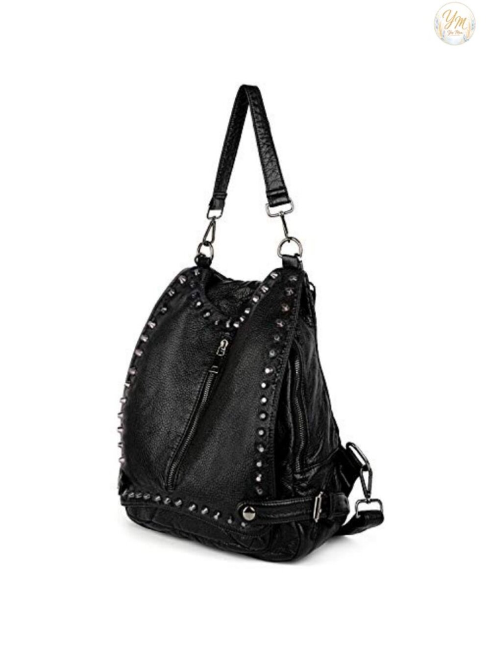 Women's PU Leather Convertible Rivet Studded Backpack Purse